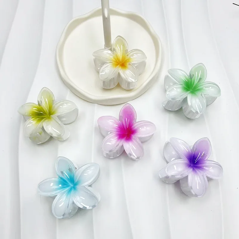 Fashion Hair Clip Girls Hawaii Party Hairpin Plumeria Shark Claw Gradient Frangipani Barrettes Ponytail Hold Hair Jewelry Gifts