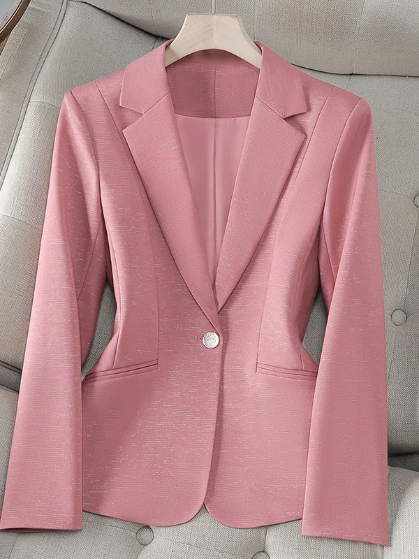 Pink Suit Jacket Women's Autumn Winter New Style Slimming High-End Casual Commute Professional West Top Button Pocket Design