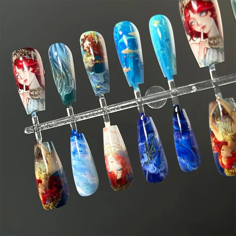 40PCS Identity V Fisherwoman Painful Self-adhesive Anime Game Nail Enhancement Wear Nail Jelly Glue Semi Fancy Manual