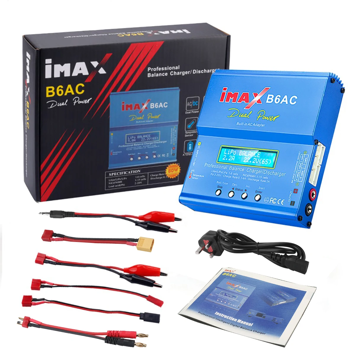 HTRC iMAX B6 AC Lipo Charger 80W 6A Dual Power RC Lipo Battery Charger for Lipo Life Nimh Nicd Battery With Digital LCD Screen