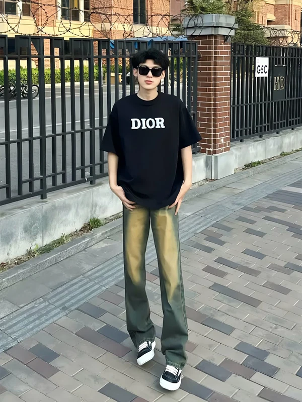 الرجعية الأمريكية Waed الأصفر الطين الجينز الرجال الصيف رقيقة شارع العليا فيبي السراويل ضئيلة طويل القامة النسخة الضيقة مايكرو متوهج الجينز #2