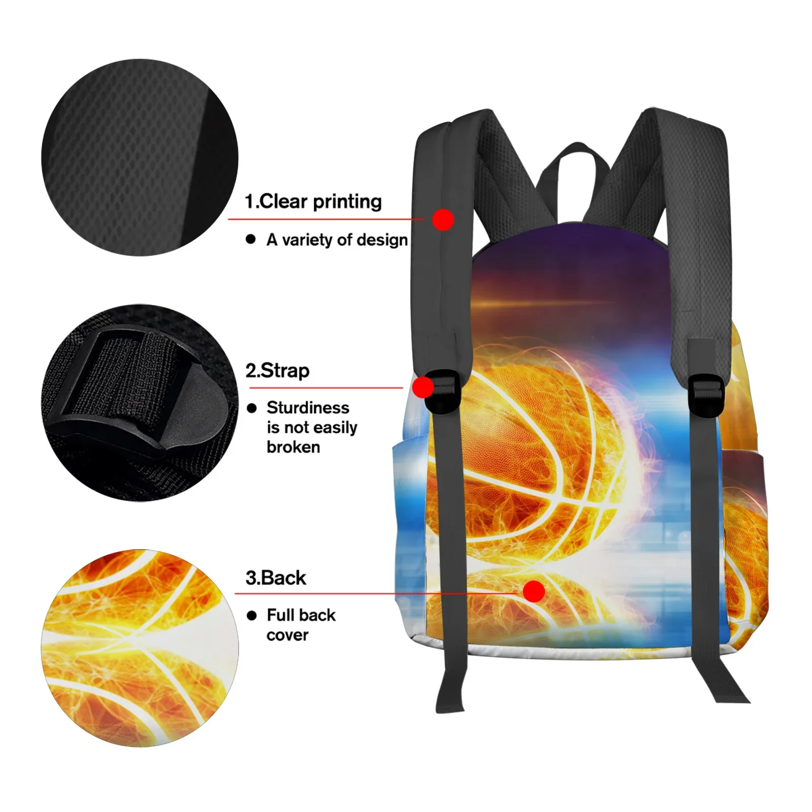 Imagem -03 - Basquete Fire Gradient Backpack para Adolescentes Mochilas Escolares Estudantis Laptop Custom Backpack para Homens e Mulheres Travel Bag