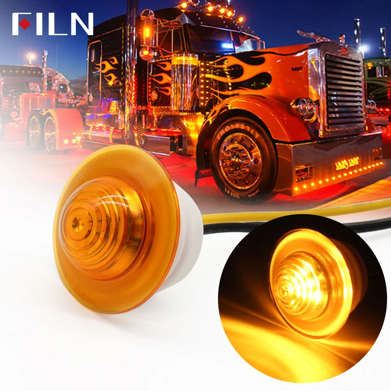 FILN Amber 3 LED Mini Round Trailer Side Marker Indicator Light Clearance Button Signal Lamp Universal for Truck Lorry Boat 12V