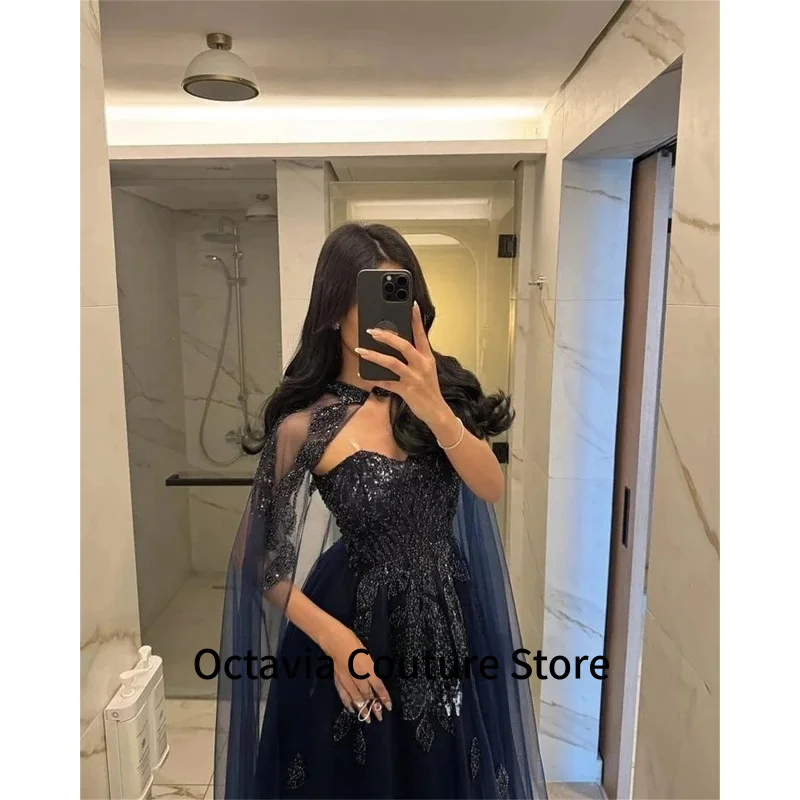 Maßgeschneiderte Cocktail-Gala-elegante Kleider, Geburtstagsparty-Kleid für Hochzeitsgäste, dunkelblau, Saudi-Arabien