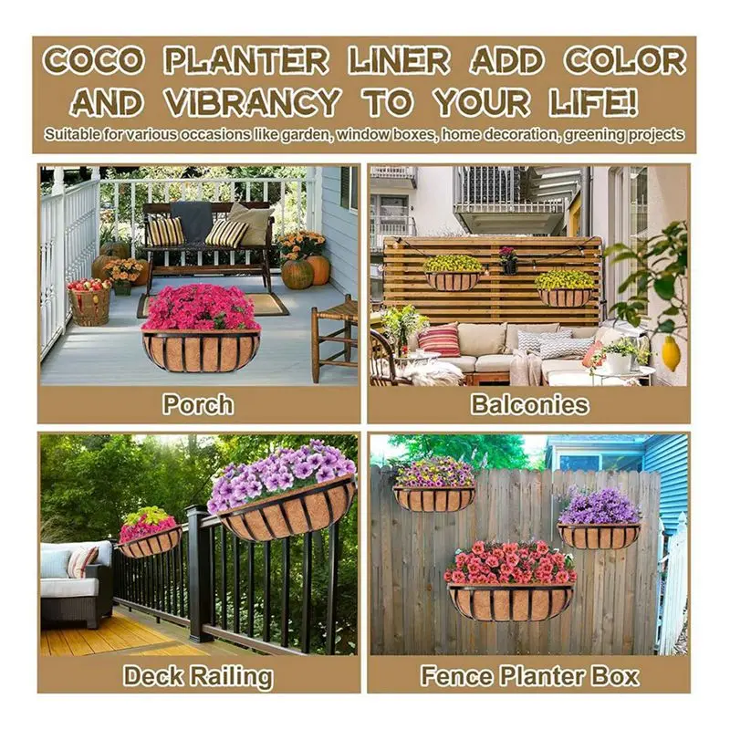 

ABSE-8 Pack 24 Inch Trough Coconut Liners, Natural Coconut Liners For Wall Planter, Window Basket Deck Railing Planter