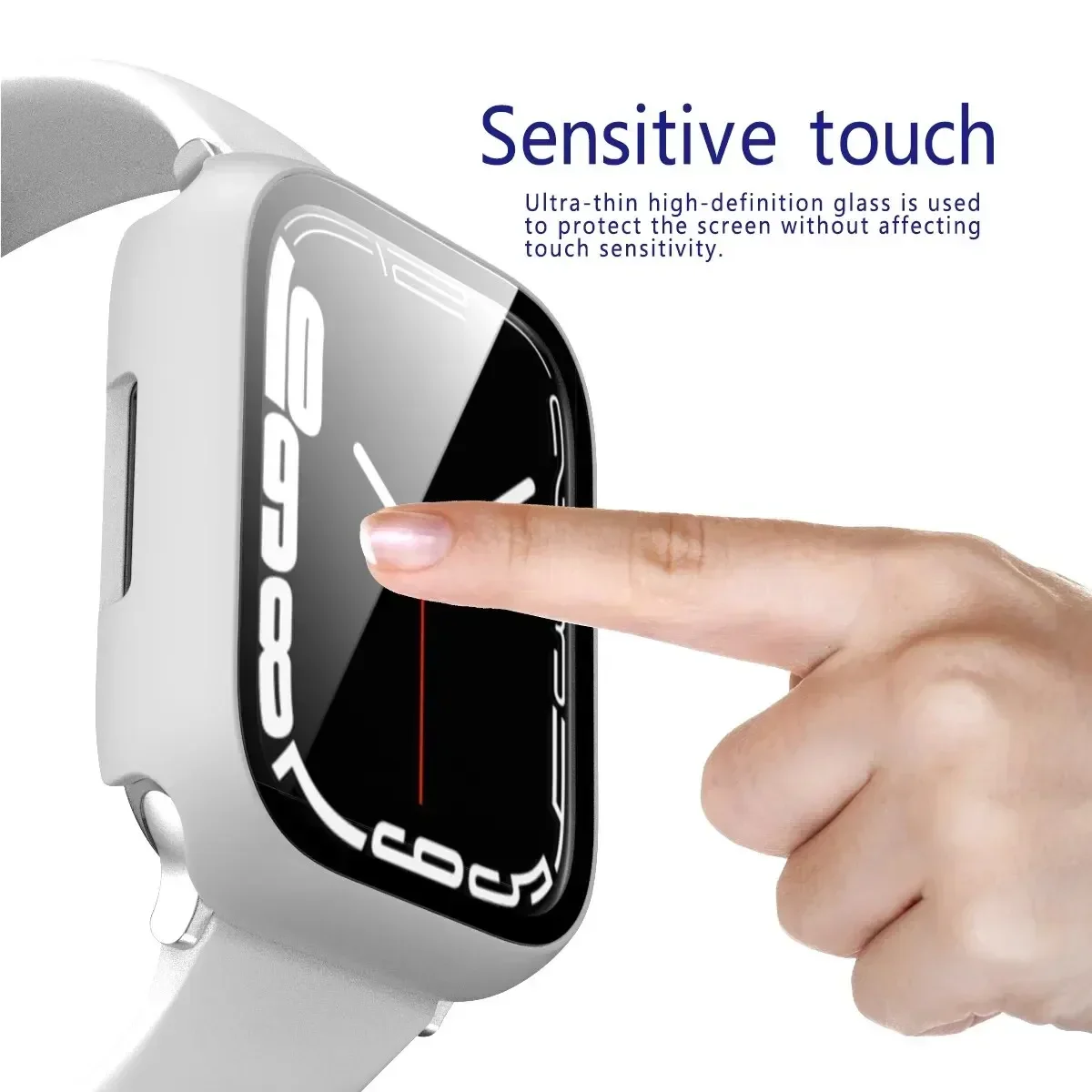 Tempered Glass+Cover For Apple Watch 9 8 7 45mm 41mm PC Bumper Screen Protector Case iWatch Series 7 6 5 4 SE2 44mm 40mm 42mm 38