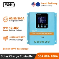 Controlador de carga Solar Y & H MPPT 60A 80A 100A 12V 24V 36V 48V pantalla LCD Panel Solar batería regulador inteligente