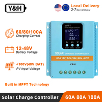 Y&H MPPT 60A 80A 100A Solar Charge Controller 12V 24V 36V 48V LCD Display Solar Panel Battery Intelligent Regulator