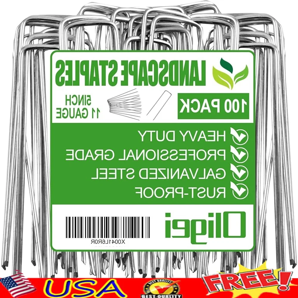 

100 Pack U-Shaped Garden Stakes Heavy-Duty Galvanized Landscape Staples Durable Ground Stakes Weed Barrier Fabric Securing Tool