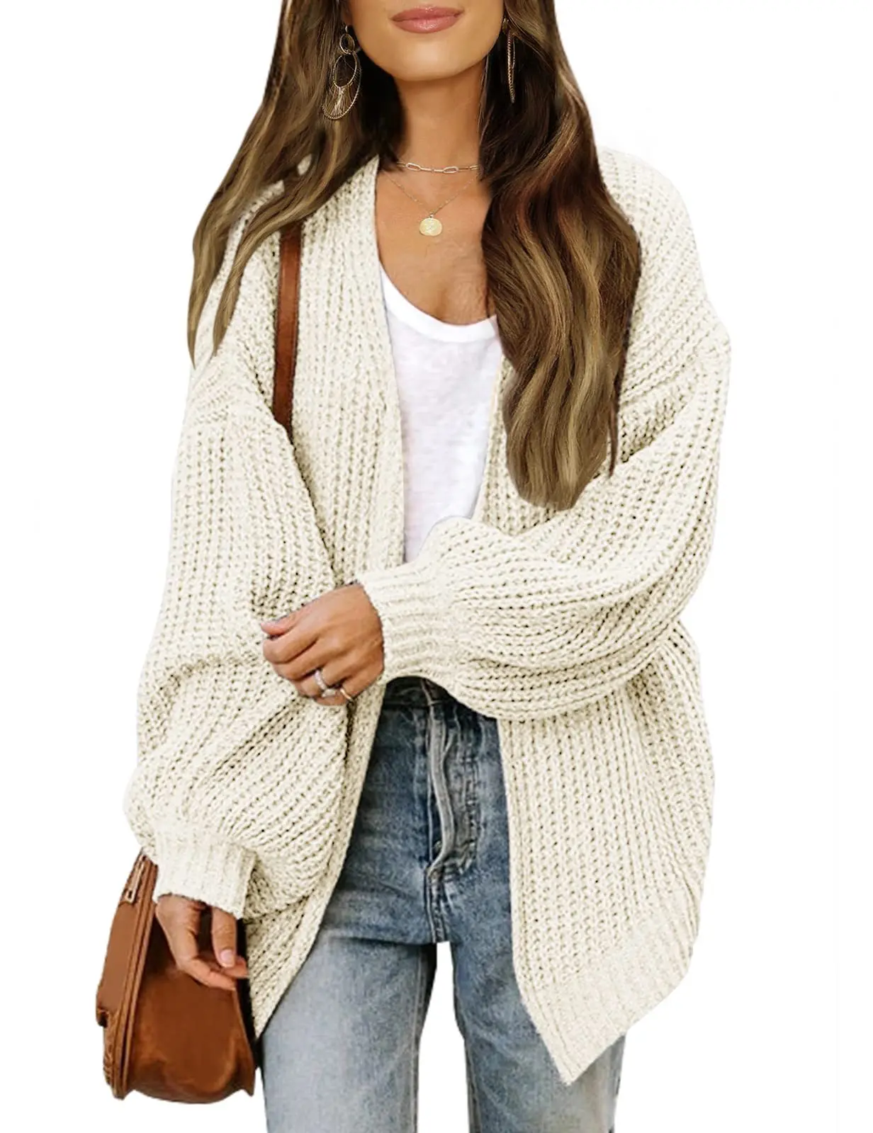 Amazon Women's Lantern Sleeves Thick Needle Cardigan Autumn and Winter New Style Pocket Knitted Sweater Women's Coat Trend