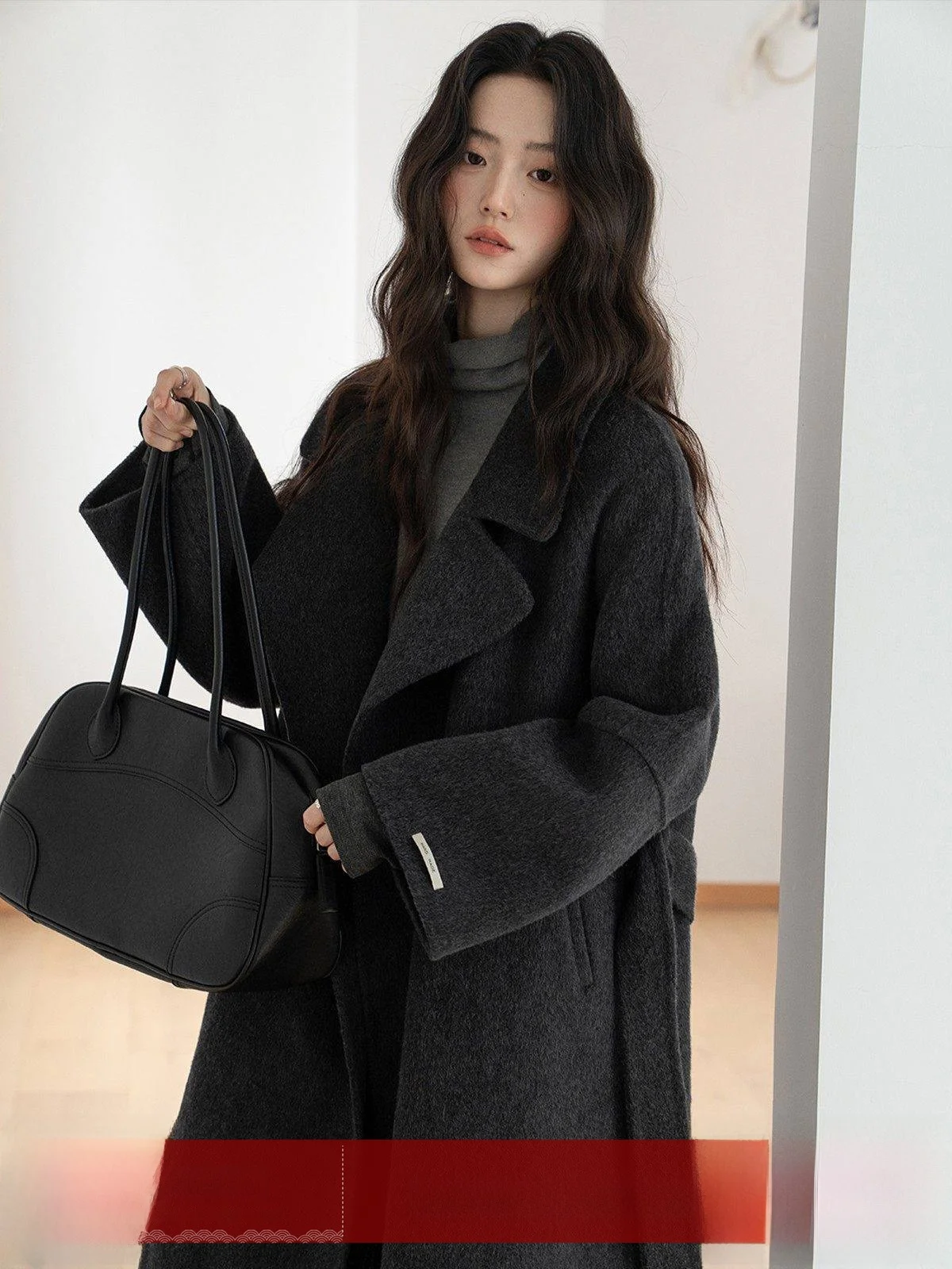 

MoZao Bla Woolen Suit Collar Double-Sided Camere Coat Thiened Medium-Length Tweed Outerwear for Women Winter New Arrival