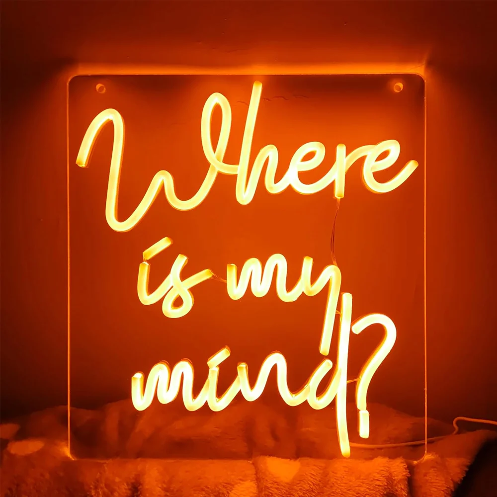 Where Is My Mind Neon Sign for Wall Decor, USB Powered LED Neon Light Sign, Neon Light up Letters for Bedroom, Dorm Room, Office