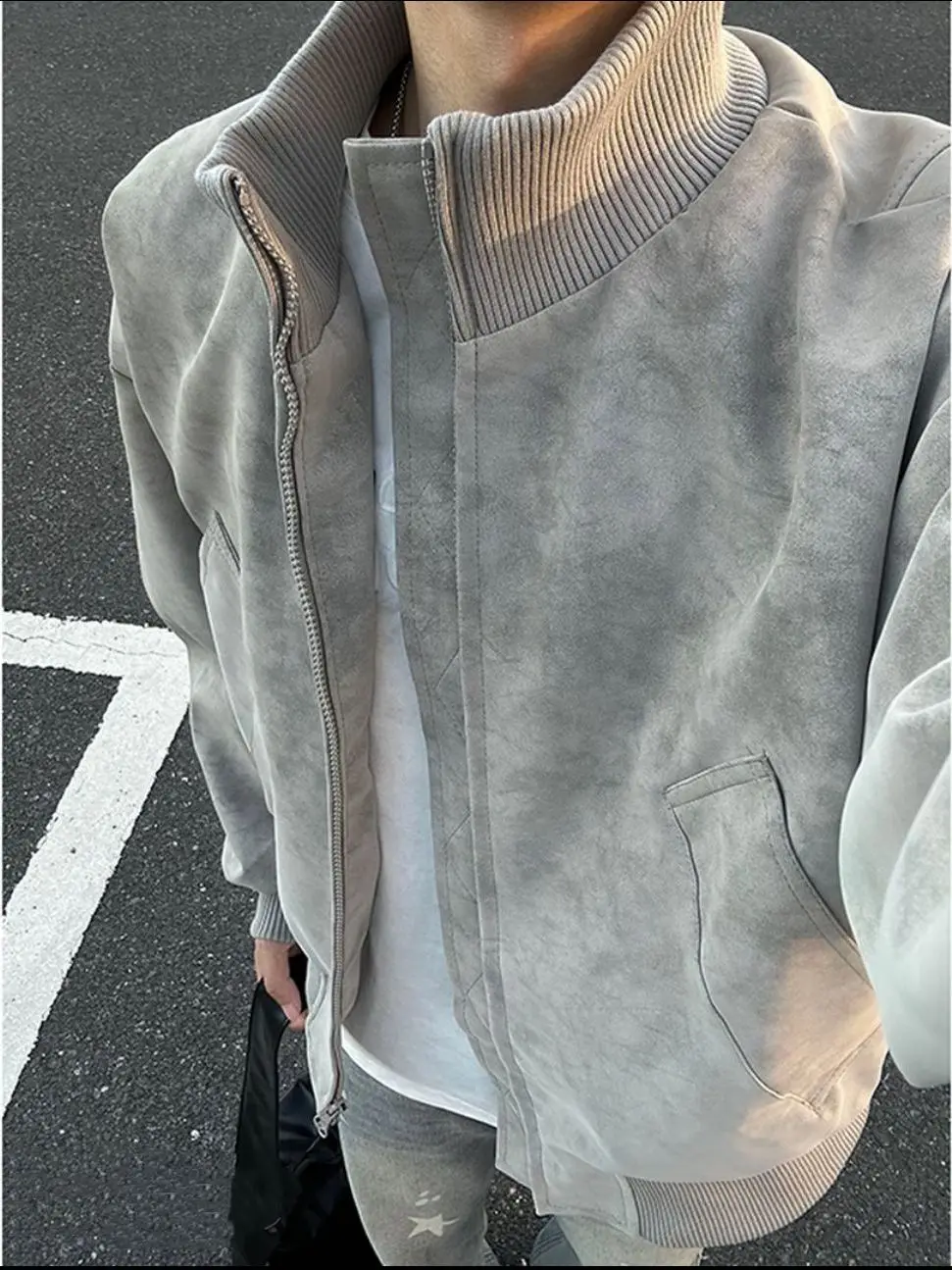 

American Sle Stand Collar Dyed PU Leather Jaet Men's Spring Autumn Baseball Sle High End Cleanfit Flight Jaet