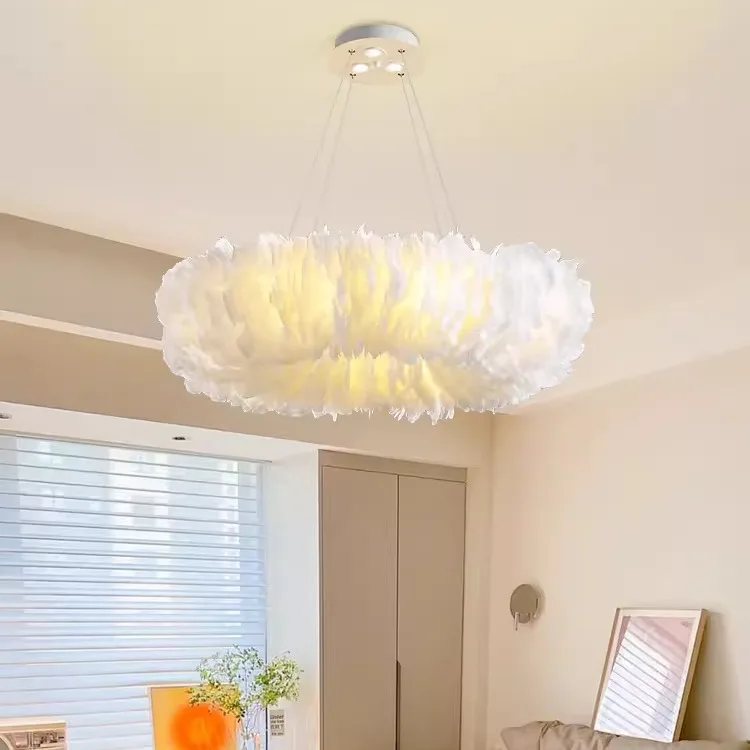 

Bedroom chandelier modern simple Nordic restaurant lamps light luxury creative personality atmosphere household feather lighting
