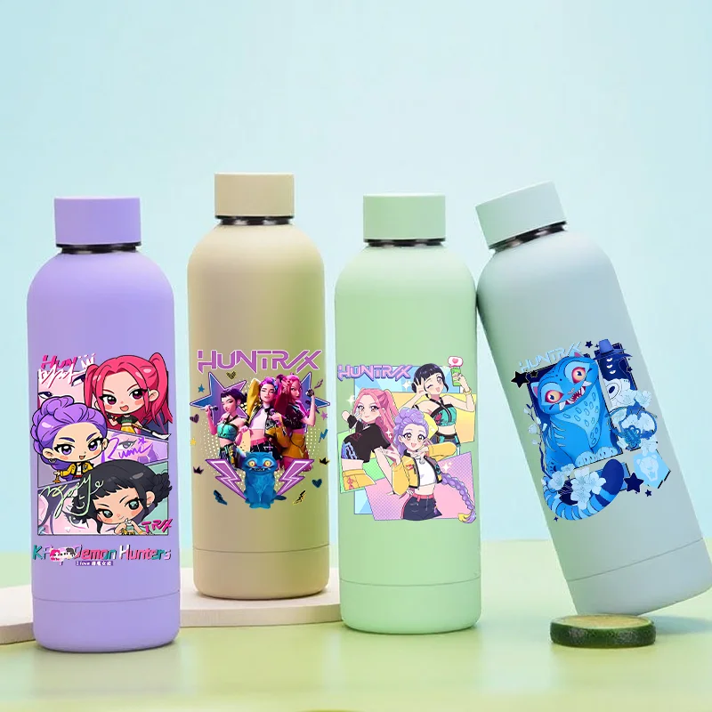 K pop demon hunters garrafas de água kawaii dos desenhos animados garrafa térmica crianças esportes copo isolado de aço inoxidável presente aniversário das crianças