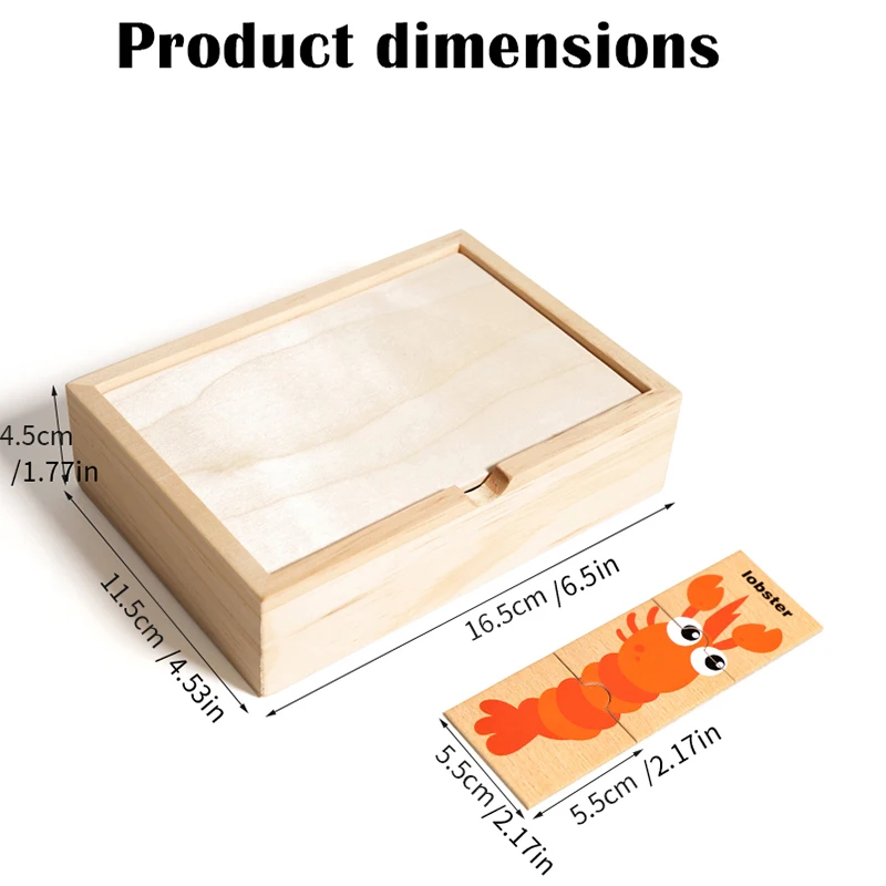 Animal Pattern Matching Memory Game for Kids Wooden Montessori Educational Toy English Word Cognition Puzzle Board Gift for Kids