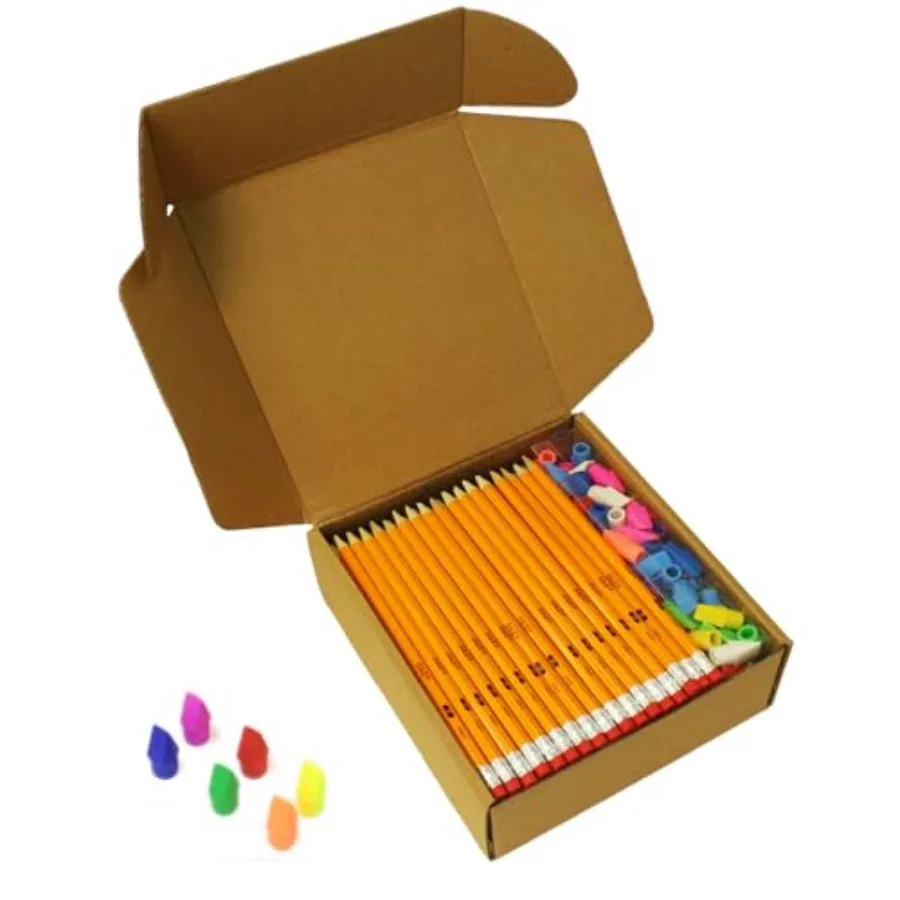 

220Pcs Pencils Erasers Tops Set Including 172 Pre-sharpened No. 2 HB Pencils with 48 Eraser Caps Ideal for Back to School Suppl