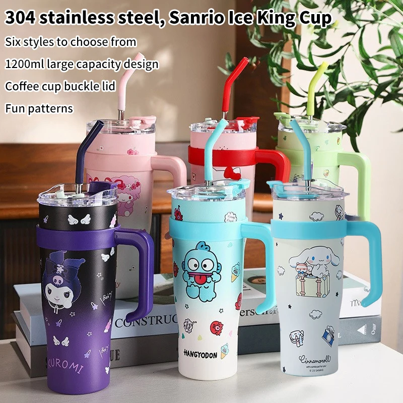 1200ML Sanrio Hello Kitty Kuromi My Melody Ice Cup Cartoon Home Car Portable Double Layer Vacuum Insulation Cup Anime Character