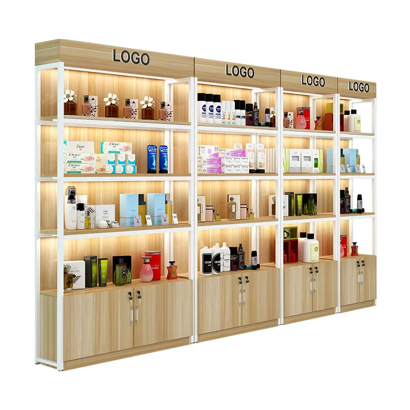 Kustom. Rak Display Rak Supermarket yang Disesuaikan Rak Display Kosmetik Rakitan Kontainer Rak Multi-Lapisan Barang Kantin