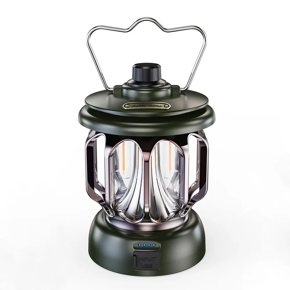 New Retro Portable Camping Lantern Rechargeable Light Hanging Lamp Outdoor Light Household 3 Modes Dimmable Flashlight With USB