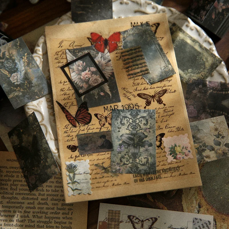 ロスト・リライズシリーズ ヴィンテージ バタフライ フラワー ムーン ランドスケープ マテリアルペーパー クリエイティブ DIY ジャンクジャーナル コラージュ 文房具