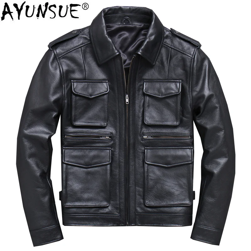 Genuine Cow Leather Jacket Men Plus Size Coat Spring Autumn Real Cowhide Veste Cuir Homme HL765A-N KJ1926