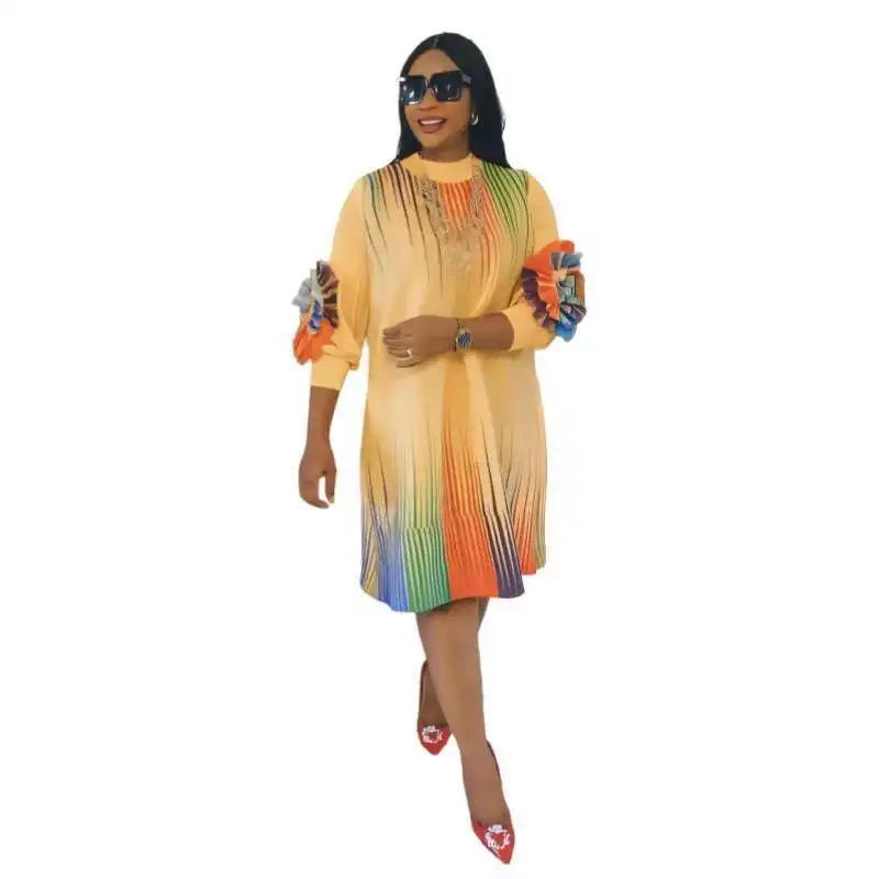 

Miyake Pleated Plus Size Dress with Colorful Hand Cranked Flower, Fashionable and Loose Women's Clothing