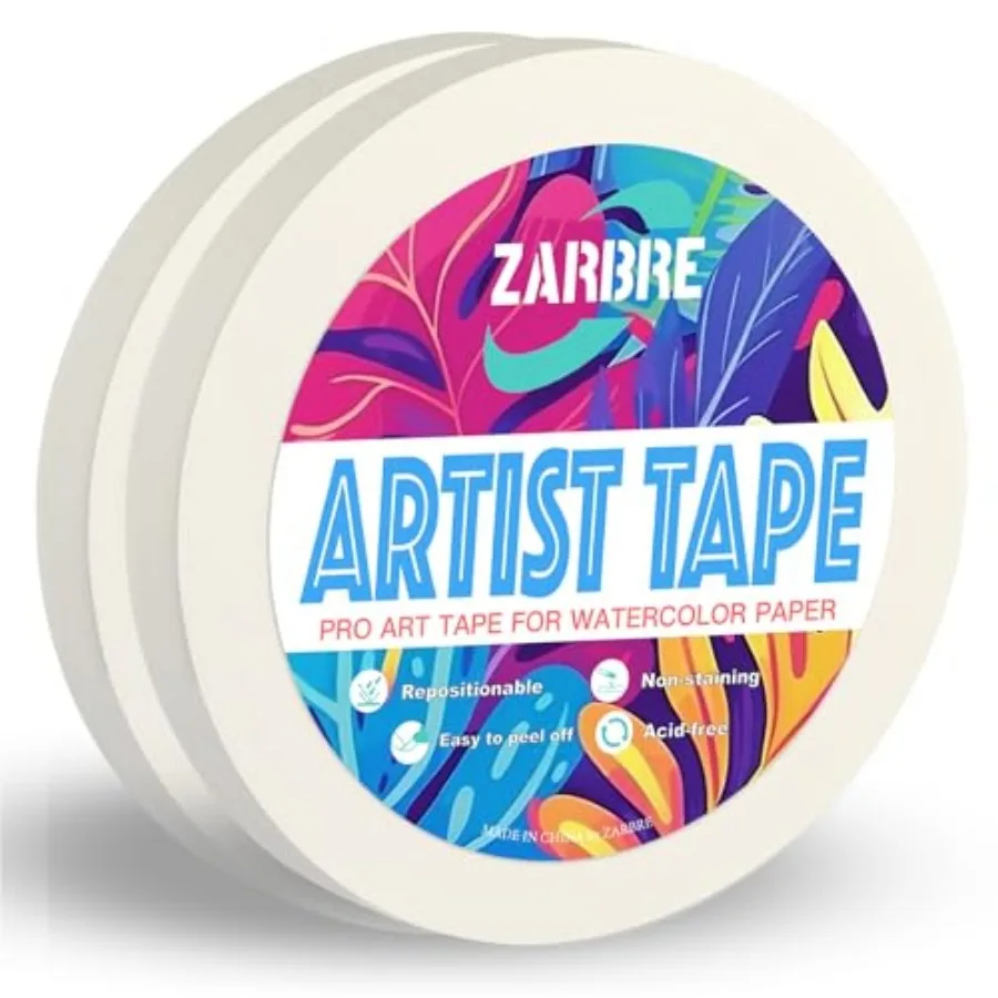 Artist Tape, 2 Pack White Art Tape for Watercolor Paper, Medium Tack Masking Drafting Tape for Painting Canvas Framing, Acid-Fr