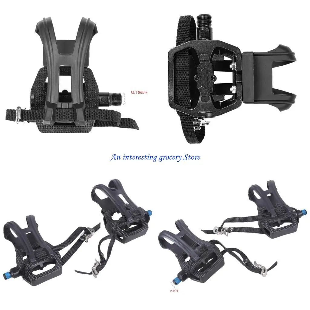 Pedal 652D 18/20 mm y 9/16 pulgadas con clips para los dedos y correas, adecuado para bicicletas spinning, bicicletas y