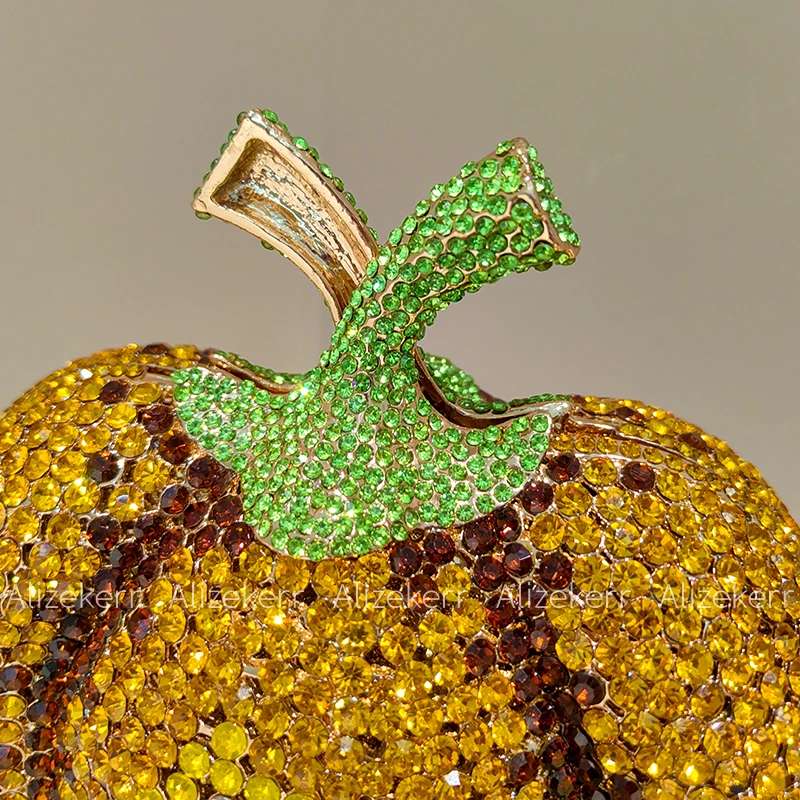 Pumpkin Crystal Evening Bags Women Luxury Designer Gorgeous Diamond Metal Clutch Purses And Handbags Halloween Party - view 4