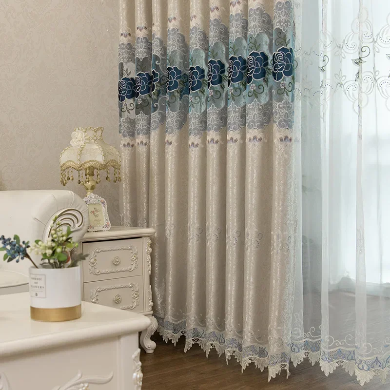 Embroidery High-end Curtains for Living Dining Room Bedroom Hollow Water Soluble Luxury Windows Door Kitchen Palace Retro