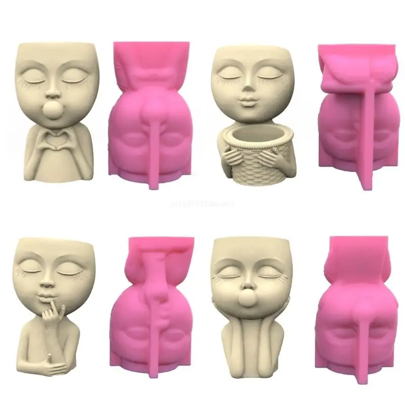 

Girl Head Flower Pots Epoxy Mold Succulent Planter Molds Silicone Casting Mould Dropship