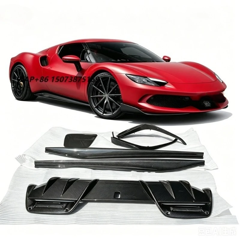 Fits for 296 OEM Dry Carbon Fiber Body Kit Front Bumper Corner Splitter Side Skirt Diffuser Hood Spoiler Engine Compartment