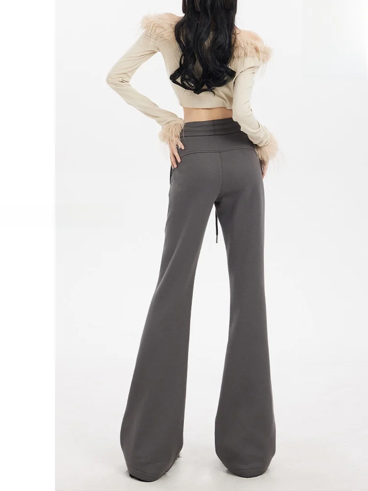 

American Sle Cement ey Flared Yoga Pants Women's Spring Autumn New Fce Lined Casual Floor Length Sports Pants