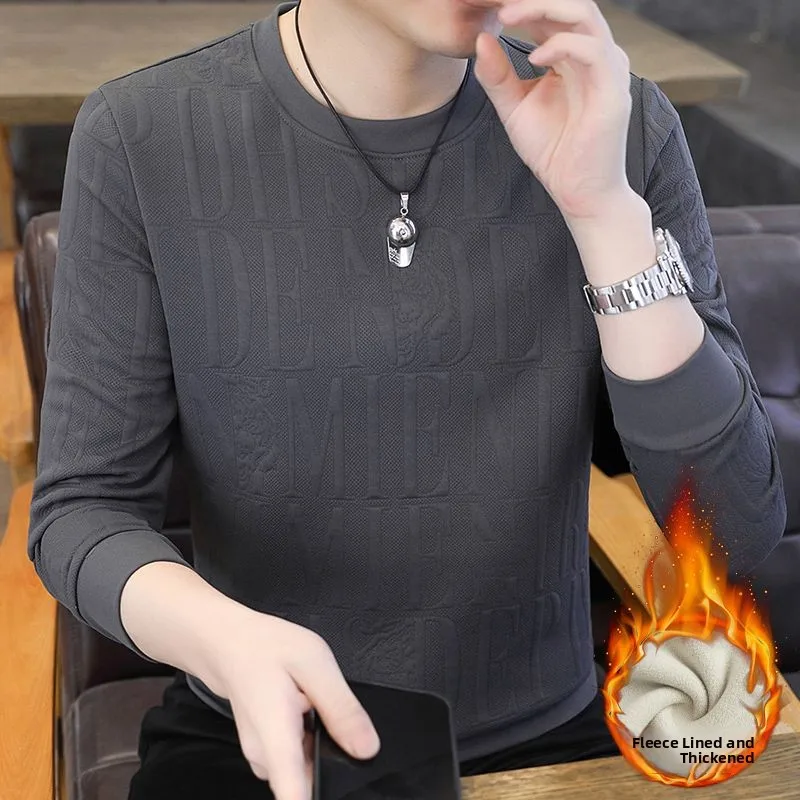 

Thiened Fce Warmth Hoodie Men's Faion round Ne Embroidered Sweatirt Base irt Casual Loose Fit Long Sve Top