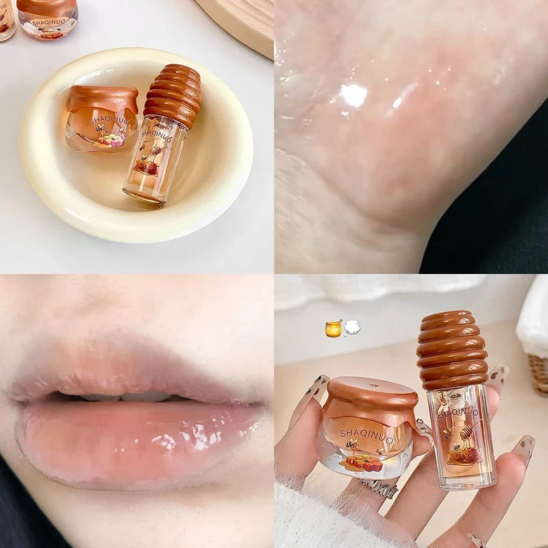 허니 자 립 오일 허니 립 케어 세트, 보습 립 오일 & 각질 제거 밤, 건조한 입술을 위한 영양 트리트먼트, 립 라인 키트