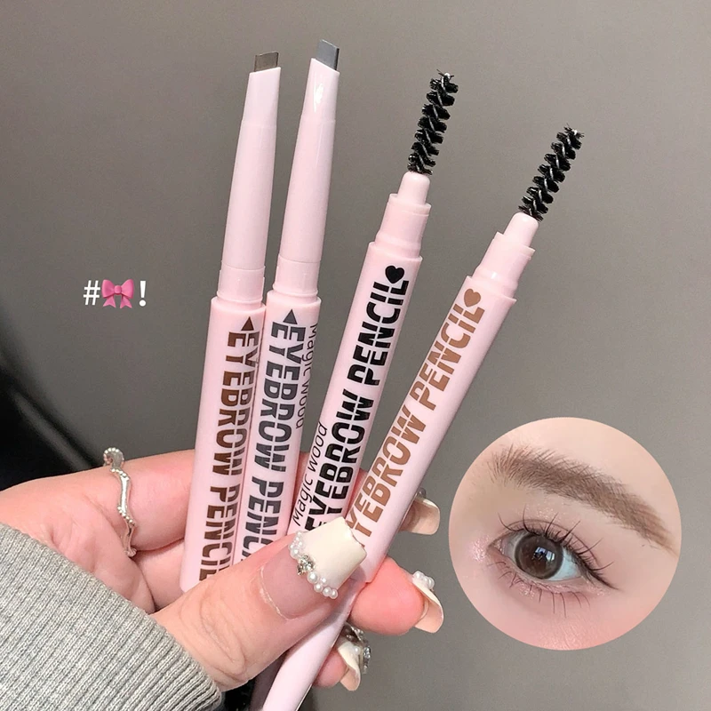 ดินสอเขียนคิ้ว 2 in 1 เครื่องสำอางมืออาชีพสำหรับผู้หญิง 6 สี กันน้ำ แปรงสักคิ้ว ติดทนนาน