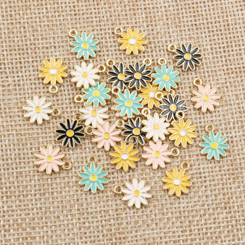 20Pcs 5Colors 10x13mm Alloy Metal Drop Oil Colorblock Daisy Charm Flower Plant Pendant For DIY Bracelet Necklace Jewelry Making