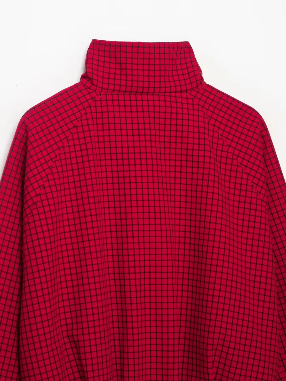 Damen High Street Casual Chic Rote Herbst-Winter-Jacke, Outfit mit Karomuster, Stehkragen, Reißverschluss, Lockerer Bomberjackenmantel für Frauen – Detail 10