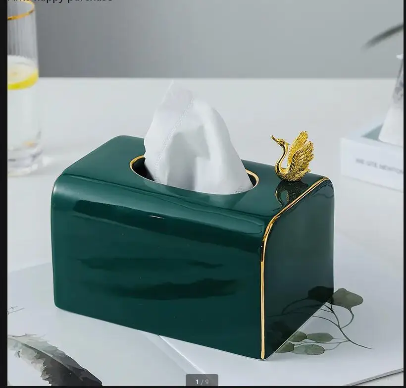 Green Ceramic Tissue Box Animal Decorative Napkin Paper Boxes Organizer Storage Towel Holder