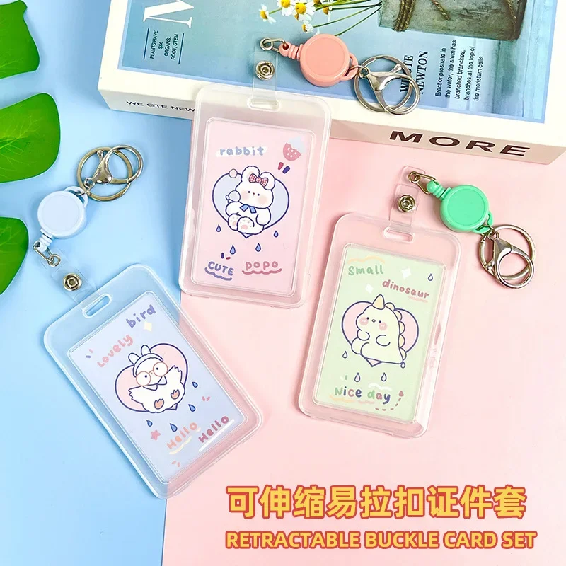 Ins Cute Transparent Lanyard Card Cover Student Bus Cards case Cartoon Work Card Covers Credit Card Holder id holder with Rope