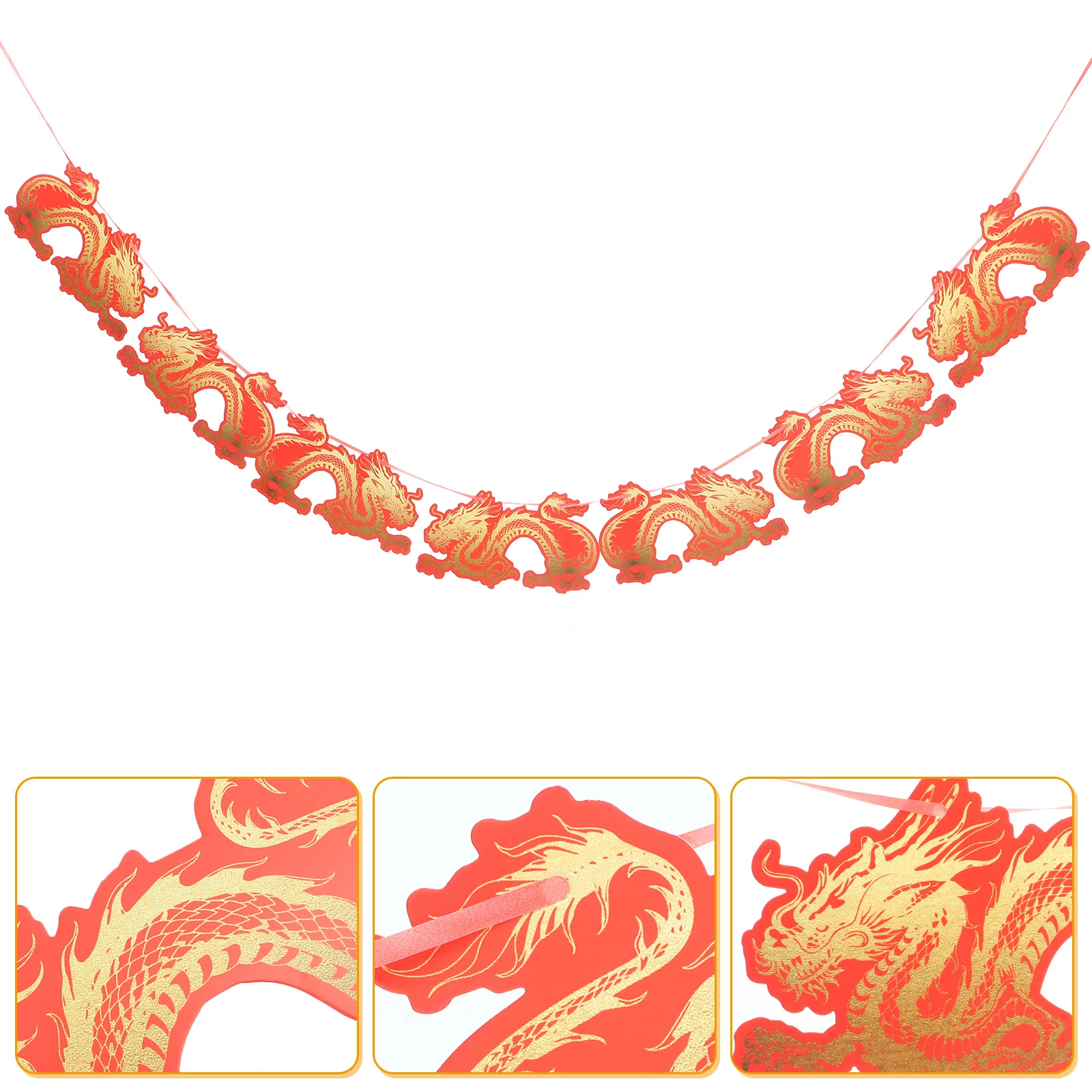 مجموعة خلفية لافتة احتفالية للعام الجديد لتزيين الحفلات إكليل من القماش للجدران والنوافذ والأبواب سنة التنين 2024 #1