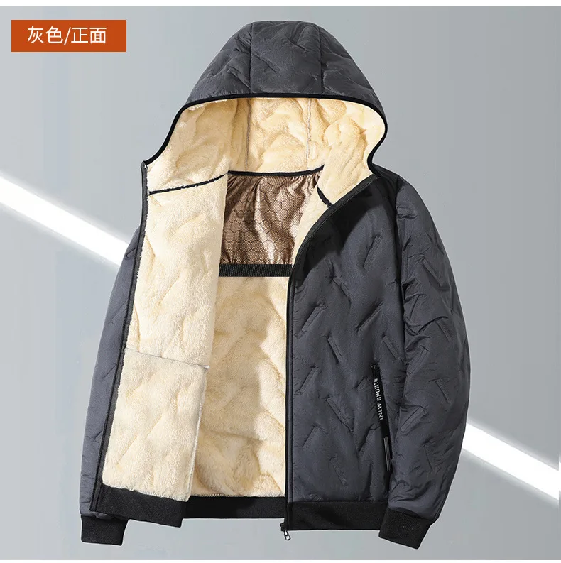 Men Winter Hooded Padded Jacket Waterproof Windproof Quilted Fleece Lined Thick Warm Full Zipper Casual Snow Outerwear for Male