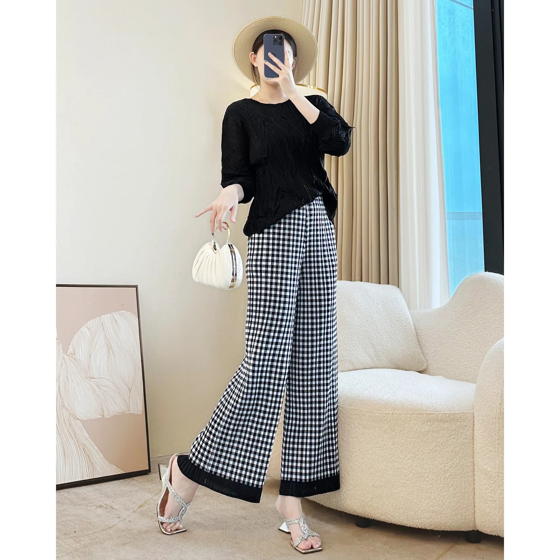 

Miyake Pleated Harmony Plaid-print Straight-leg Pants