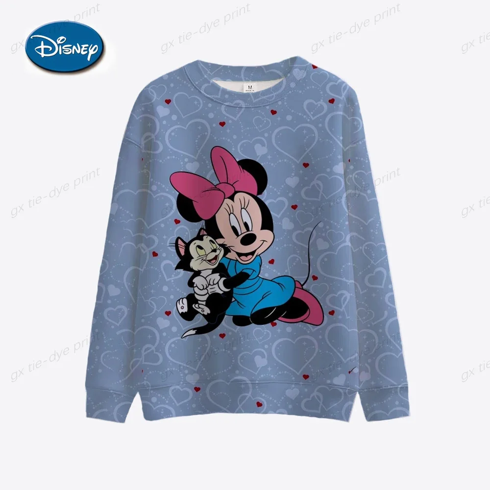 Disney 2024 autunno New Fashion Casual Cartoon Mickey Mouse Mickey e Minnie Print Slim o-collo felpa a maniche lunghe