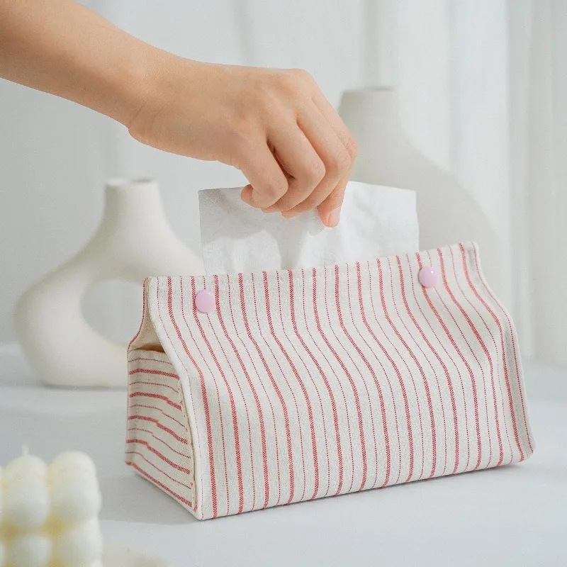 Stylish Desktop Tissue Box Ins Aesthetic Table Fabric Organizer Car Napkin Holder Natural Linen Cover Car Tissue Case Home Decor