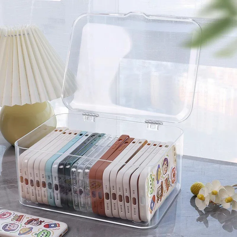 

Transparent Acrylic Phone Case Storage Box Dustproof Large Capacity Multi-functional Organizer Box for Mobile Phone Accessories