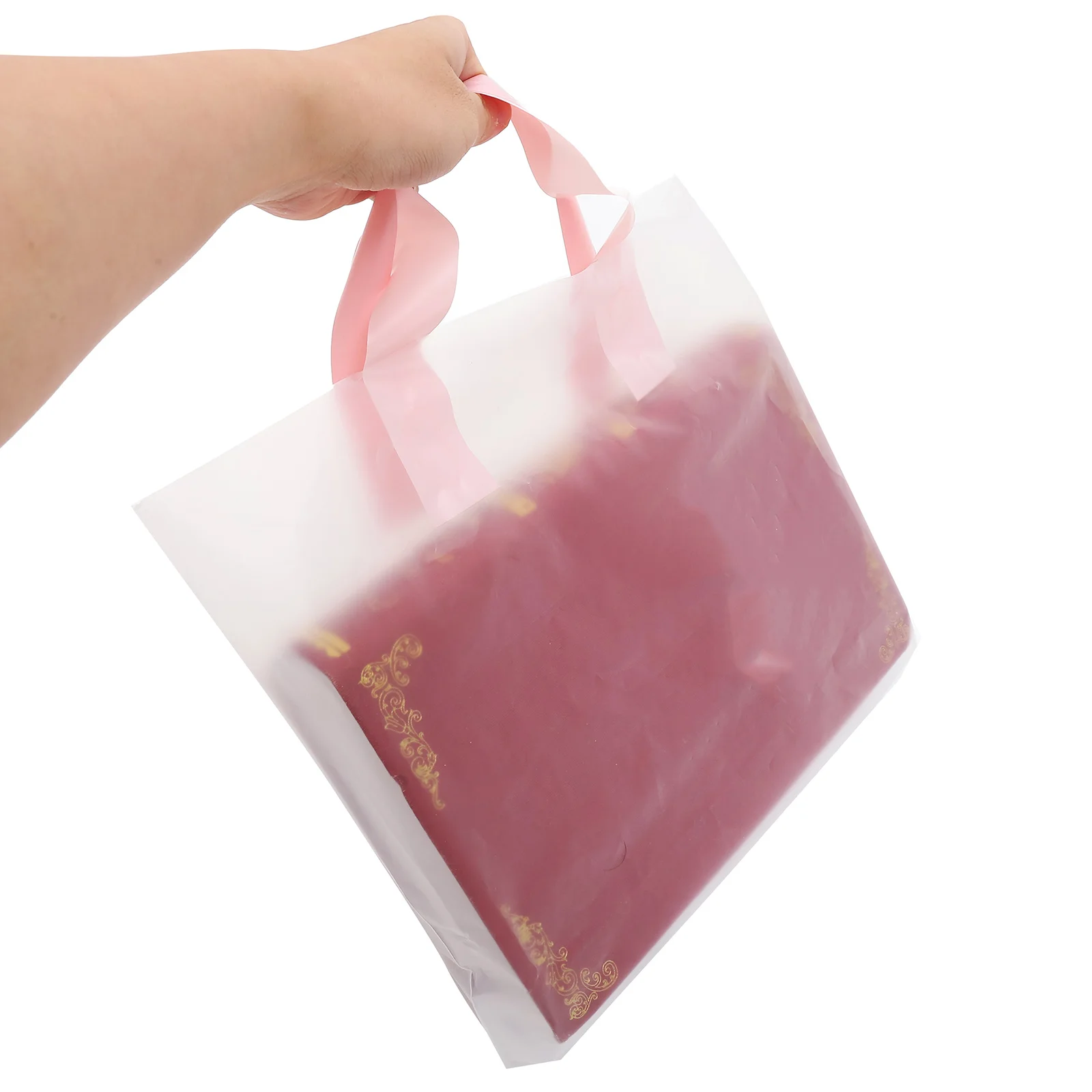

50 Pcs Thickened Handbag Foldable Shopping Bags Hanging Storage Reusable Grocery Bag Transparent Pink 33x25x6 Portable Tote Gift
