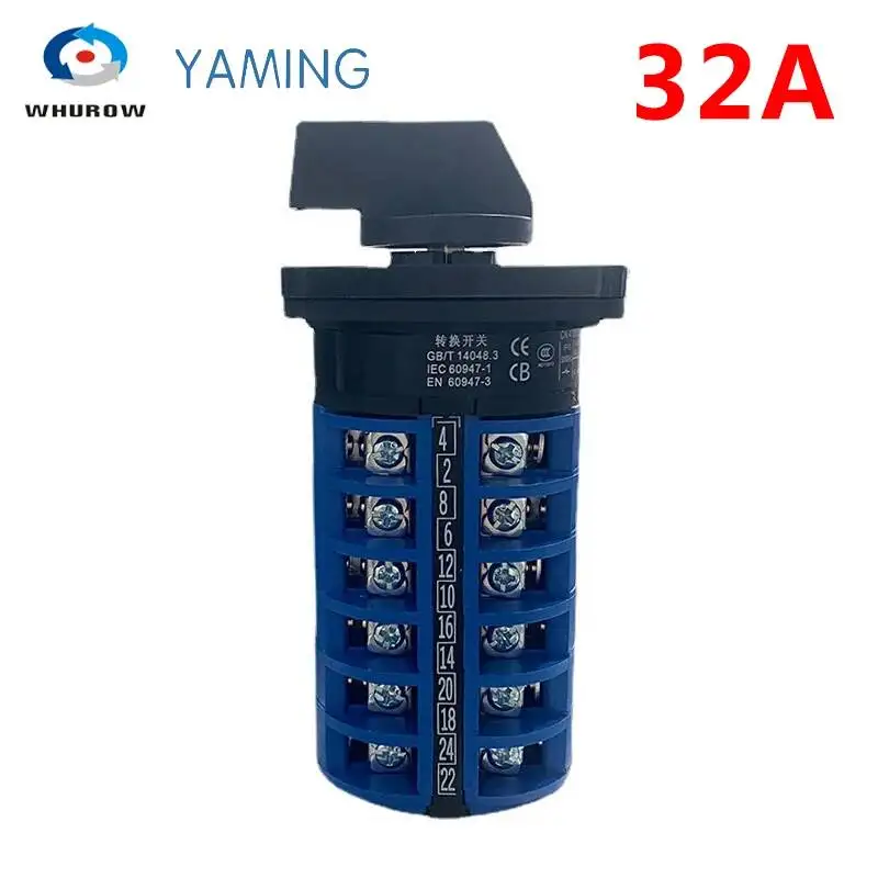 LW26-32/6 LW28-20 Four Positions 6 Poles 20A 32A 690V Silver Contact Universal Changeover Switching Rotary Motor Cam Switch - view 2