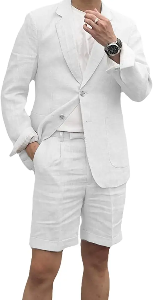 

high quality linen Men's suit Customized 2 pieces Blazer And Pants set Summer beach suit for men